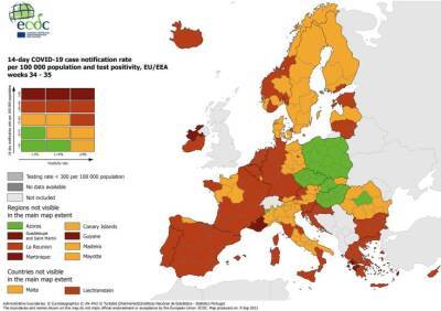 Кипр в минусе еще на неделю на эпидемиологической карте ECDC - rumedia24.com - Кипр - Исландия - Италия - Голландия - Португалия - Ирландия - Литва - Словения - Эстония - Германия - Греция - Хорватия - Болгария - Франция - Испания - Чехия - Польша - Венгрия - Бельгия
