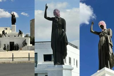 Неизвестные покрыли голову статуи Свободы в Никосии палестинским платком - cyprusbutterfly.com.cy - Никосия - Палестина