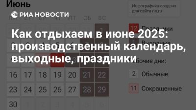 Как отдыхаем в июне 2025: производственный календарь, выходные, праздники - ria.ru - Россия - Москва